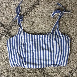 Old Navy Blue and White Striped Cropped Tank with Ties